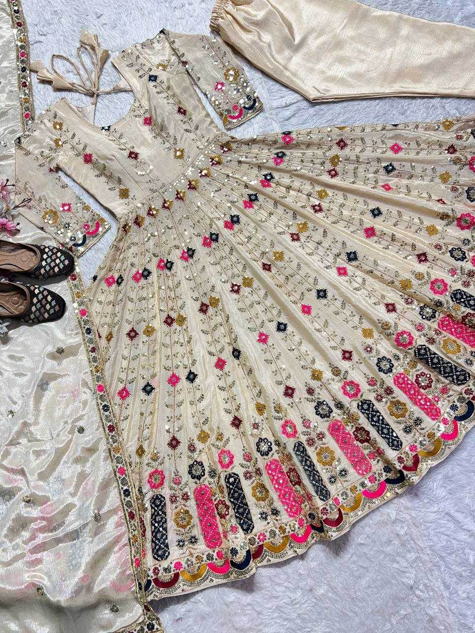Chinon Silk Alia Cut Anarkali Suits - MYLUXURY LANE ENTERPRISE